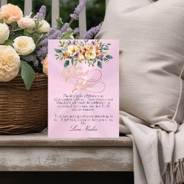 Pastel Pink - Floral & Gold Tiara Quinceanera Dankeskarte