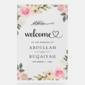 Pastel Pink Floral Muslim Wedding Welcome Acrylschild (Vorderseite)