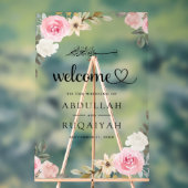 Pastel Pink Floral Muslim Wedding Welcome Acrylschild (Neutral)