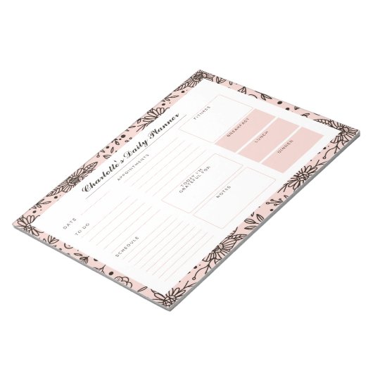 Pastel Pink Floral Print Custom Daily Desk Planner Notizblock (angewinkelt)