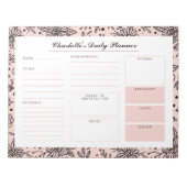Pastel Pink Floral Print Custom Daily Desk Planner Notizblock (Vorderseite)