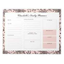 Pastel Pink Floral Print Custom Daily Desk Planner Notizblock