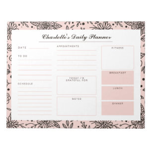 Pastel Pink Floral Print Custom Daily Desk Planner Notizblock