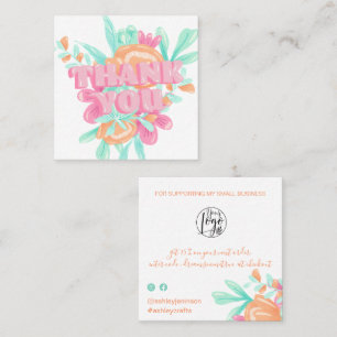 Pastel pink floral Retro-Drehbuch Reihenfolge dank Quadratische Visitenkarte