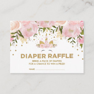 Pastel Pink Floral Unicorn Girl Baby Diaper Raffel Begleitkarte