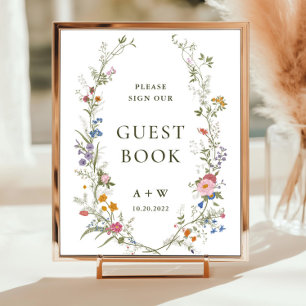 Pastel Pink Floral Wildblume Gästebuchunterschrift Poster