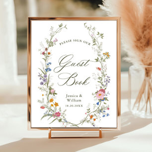 Pastel Pink Floral Wildblume Gästebuchunterschrift Poster