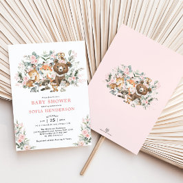 Pastel Pink Floral Woodland Tiere Kinderdusche Einladung
