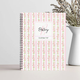 Pastel Pink Flowers and Stripes Coquette Monogram  Notizblock