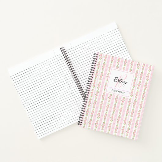 Pastel Pink Flowers and Stripes Coquette Monogram  Notizblock (Innenseite)