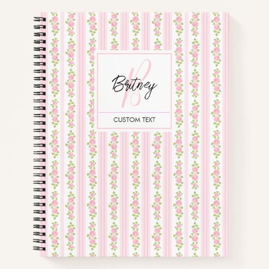Pastel Pink Flowers and Stripes Coquette Monogram  Notizblock (Vorderseite)