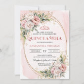 Pastel Pink Flowers Greenery 15th Birthday Invite  Einladung (Vorderseite)
