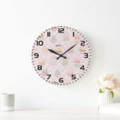 Pastel Pink Gingham Cute Cupcakes Pattern Große Wanduhr (Zuhause)