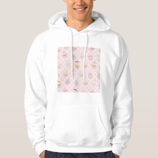 Pastel Pink Gingham Cute Cupcakes Pattern Hoodie (Vorderseite)