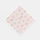 Pastel Pink Gingham Cute Cupcakes Pattern Serviette (Ecke)