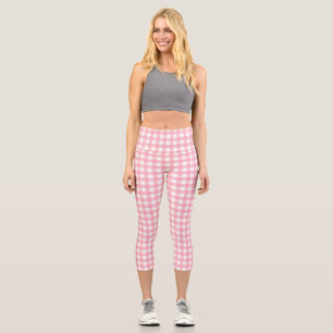 Pastel Pink Gingham Kariert Cottagecore Capri Leggings