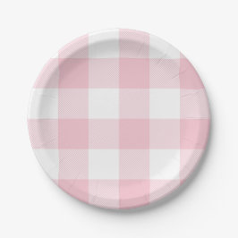 Pastel Pink Gingham Kariertes Muster Pappteller