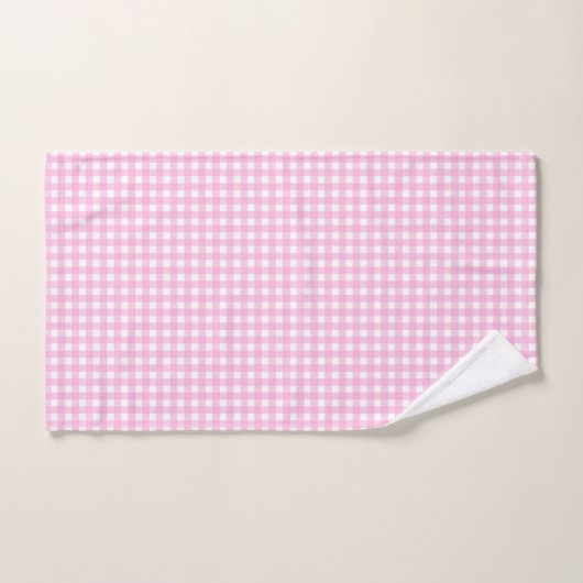 Pastel Pink Gingham Pattern Badhandtuch Set (Handtuch)