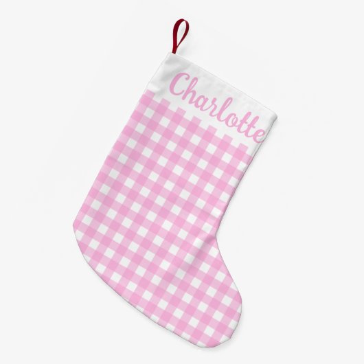 Pastel Pink Gingham Pattern Kleiner Weihnachtsstrumpf (Vorderansicht (hängend))