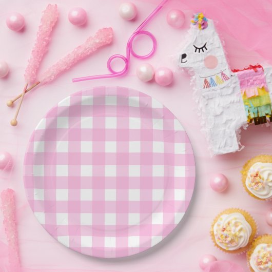 Pastel Pink Gingham Pattern Pappteller (Party)
