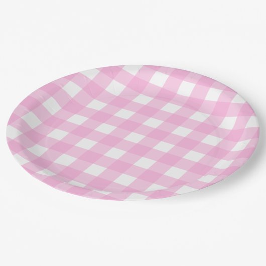 Pastel Pink Gingham Pattern Pappteller (Schrägansicht)