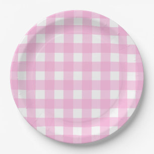 Pastel Pink Gingham Pattern Pappteller