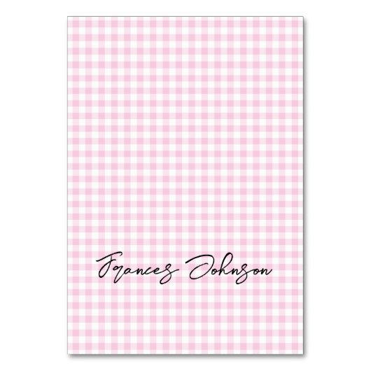 Pastel Pink Gingham Platzkarten Tischnummer (Vorderseite)
