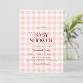 Pastel Pink Gingham | Summer Picnic Baby Dusche Einladung (Stehend Vorderseite)