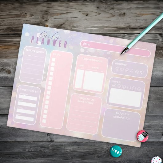 Pastel Pink Girly Niedlich Daily Planner Notizblock