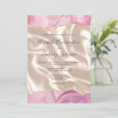 Pastel Pink Gold Agate Elfenbeinseide Hochzeit Einladung (Stehend Vorderseite)