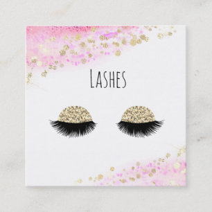 *~* Pastel Pink Gold GlitterAbstract Lashes Quadratische Visitenkarte