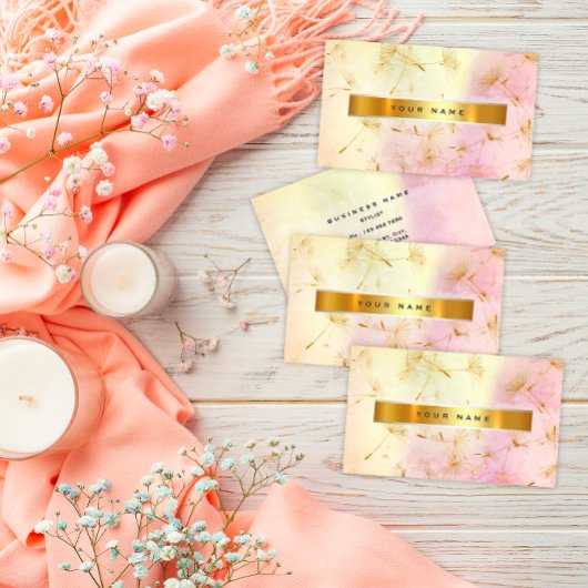 Pastel Pink Gold Grungy Dandelion Confetti Vip Visitenkarte