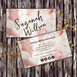 Pastel Pink Gold Marmor Elegante Visitenkarte