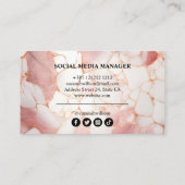 Pastel Pink Gold Marmor Elegante Visitenkarte (Rückseite)