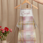 Pastel Pink & Gold Plaid Custom Name Kitchen Apron Schürze