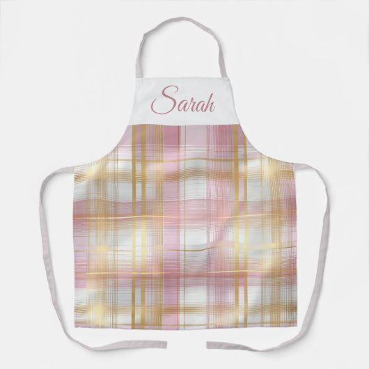 Pastel Pink & Gold Plaid Custom Name Kitchen Apron Schürze (Vorderseite)