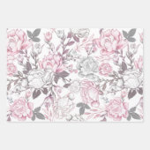 PASTEL PINK GRAU WHITE BLUME & STREIFEN GESCHENKPAPIER SET (Vorderseite 3)