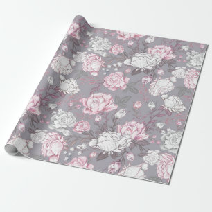 PASTEL PINK & GRAY CARNATIONS BLUME GESCHENKPAPIER