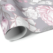 PASTEL PINK & GRAY CARNATIONS BLUME GESCHENKPAPIER (Rolleneckpunkt)