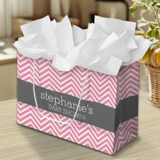 Pastel Pink & Gray Chevrons Baby Showkollektion Große Geschenktüte