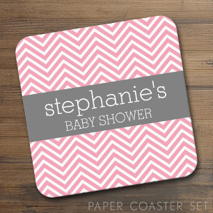 Pastel Pink & Gray Chevrons Baby Showkollektion Rechteckiger Pappuntersetzer