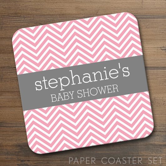Pastel Pink & Gray Chevrons Baby Showkollektion Rechteckiger Pappuntersetzer