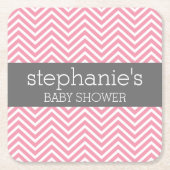 Pastel Pink & Gray Chevrons Baby Showkollektion Rechteckiger Pappuntersetzer (Vorderseite)