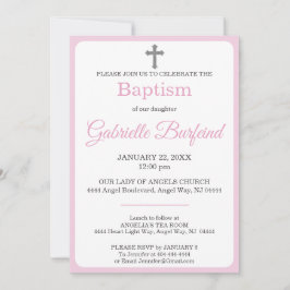 Pastel Pink & Gray Cross Watercolor Baptism Einladung