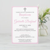 Pastel Pink & Gray Cross Watercolor Baptism Einladung (Stehend Vorderseite)