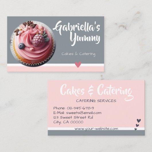 Pastel Pink Gray Cupcake Kuchen Fotovorlage Sweet Visitenkarte (Vorne/Hinten)