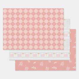 PASTEL PINK & GRAY HOLIDAY WINTER NORDIC PATTERNS GESCHENKPAPIER SET