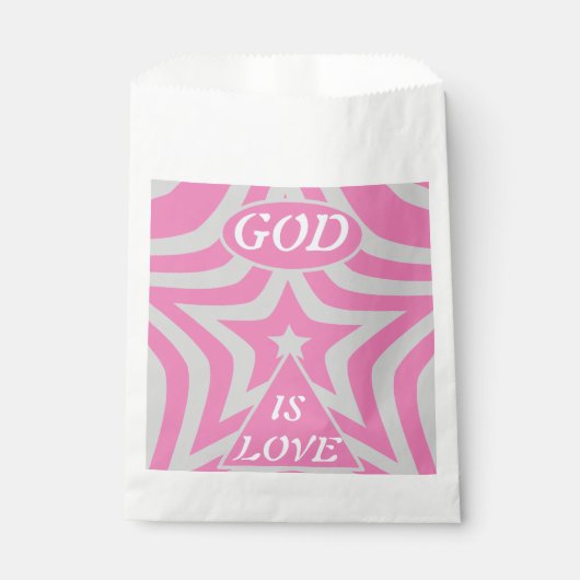Pastel Pink & Gray Star "God Is Love" Baby Shower Geschenktütchen (Vorderseite)