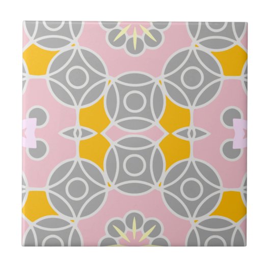 Pastel Pink Gray Yellow White Mosaic Pattern Fliese (Vorderseite)