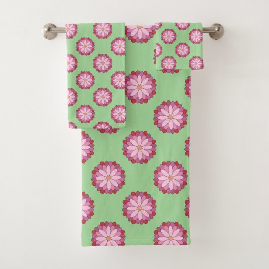 Pastel Pink Green Asian Medallion Floral Badhandtuch Set (Insitu)